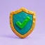 3D claymation icon of a checkmarked shield representing validation
